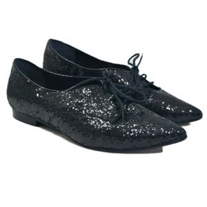 Schutz Black Glitter Oxfords Shoes Pointy Toe whimsigoth witchy